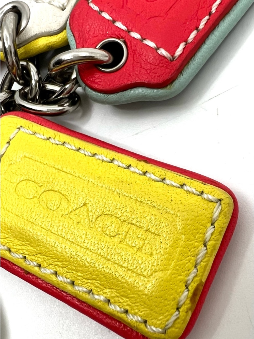 COACH Bright Leather Lozenge Multi 5-Hangtag Bag Charm Dog Leash Clip - Picture 11 of 12
